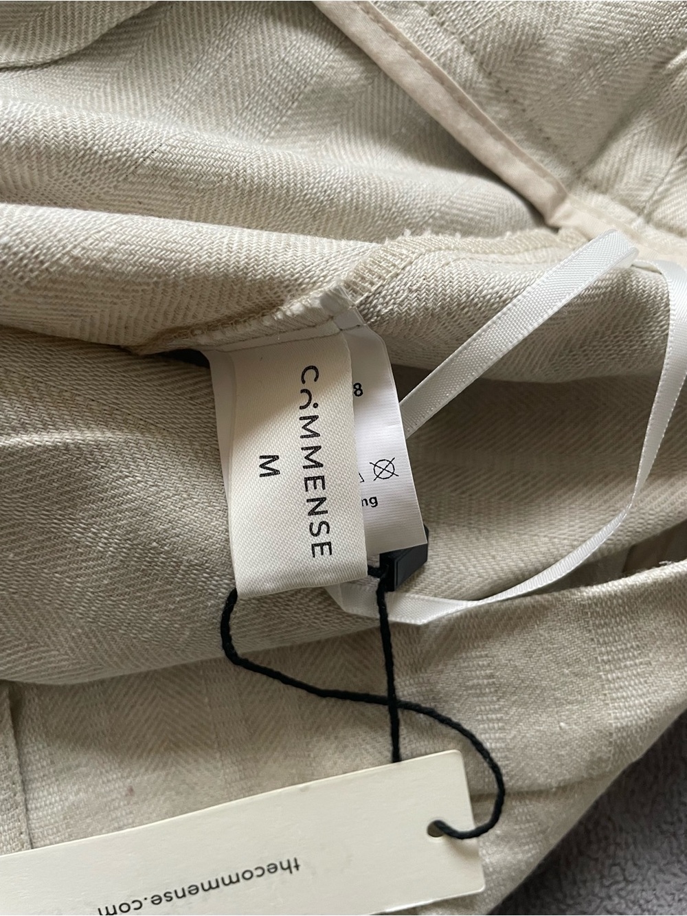 NWT COMMENSE Linen Blend Wide Leg Pants M Khaki Pleated Herringbone - Picture 8 of 9